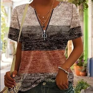 Women’s Short Sleeve Striped Print Knit Top - Size XL - NWT